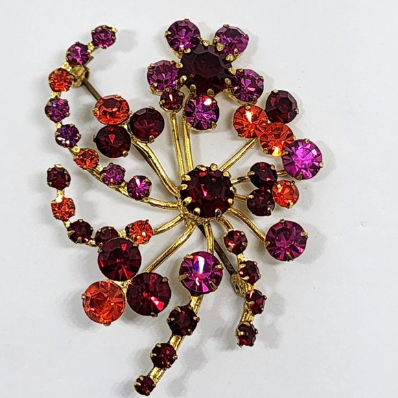 1950's Stunning Red, Orange, Pink Austrian Crystal Pin Brooch Made in Austria - Picture 7 of 7
